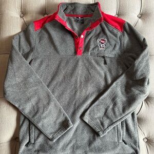 Gray and Red Pullover with NC State Wolfpack logo